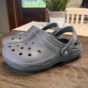 Crocs Classic Lined Clogs Gray Faux Fur Warm Slip On Shoes Men 5 /Womens 7